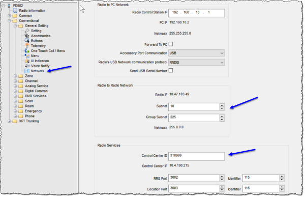 Hytera CPS network radio services settings